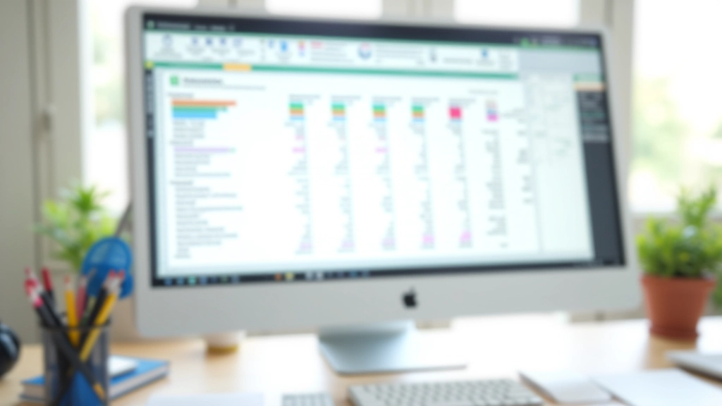 Foaie de calcul Excel cu date financiare și grafice colorate pe monitor