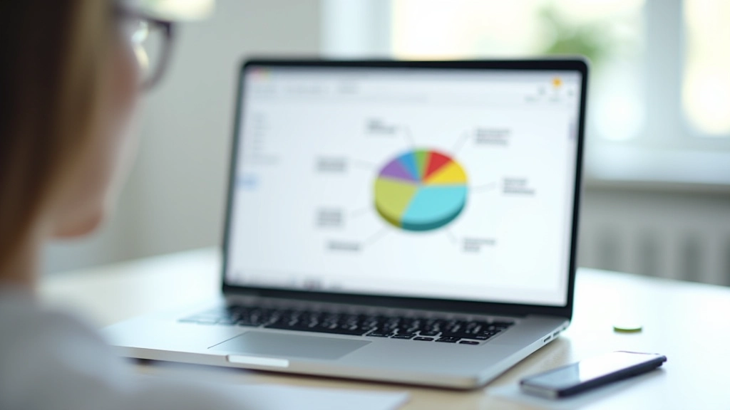 Diagramă circulară colorată arătând repartizarea categoriilor de cheltuieli pe un monitor