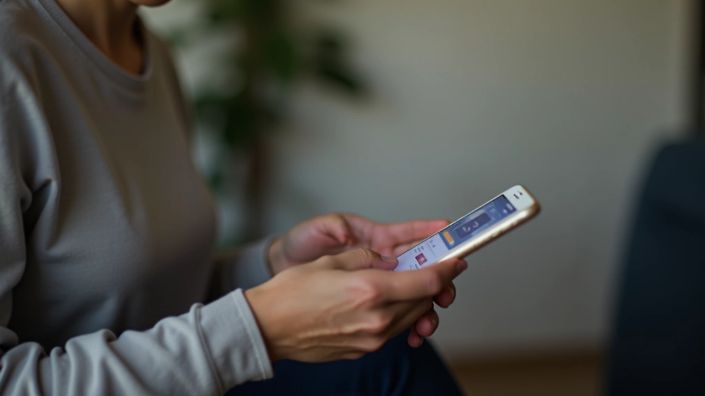 Persoană ținând un smartphone pe care se vede o interfață de aplicație de finanțe personale cu grafice și statistici