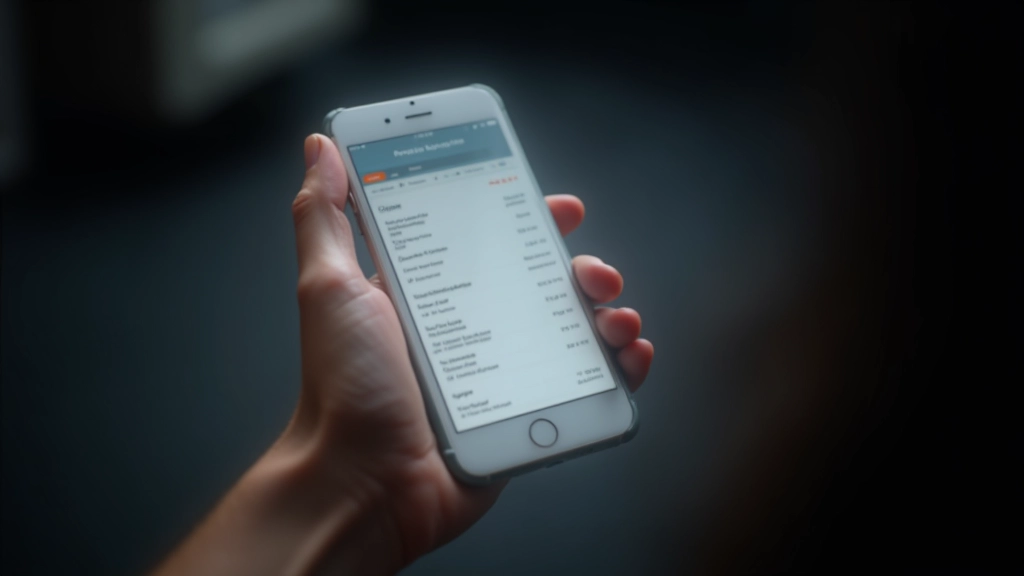 Mână ținând telefon inteligent cu interfață de aplicație de buget pe ecran — fotografie în stil profesional pe fundal negru